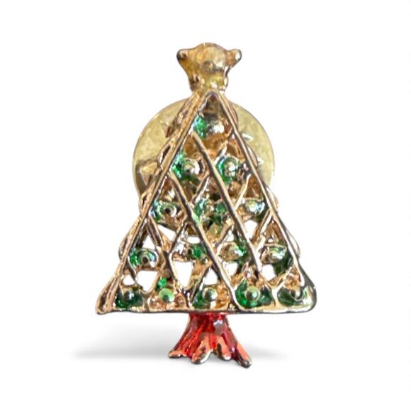 Christmas Tree Pins Vintage Holiday Christmas Tree NWT Gold Tone - Picture 1 of 3